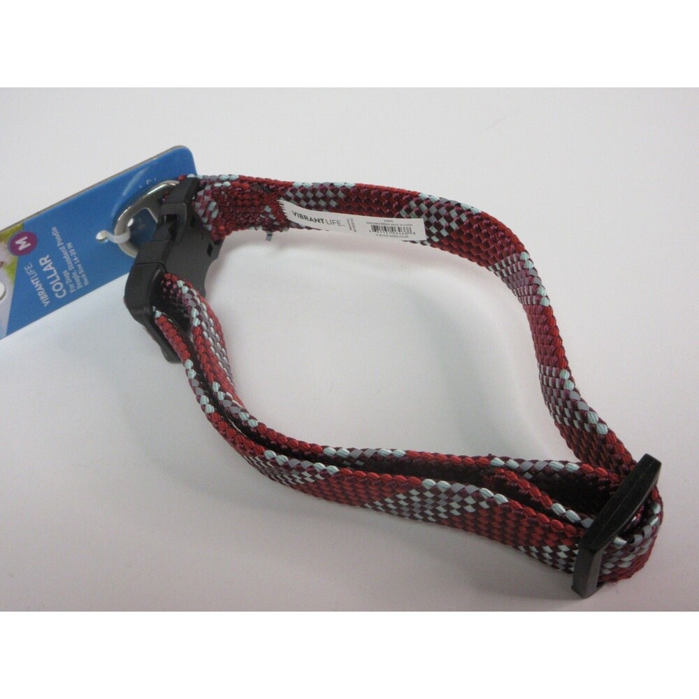 Vibrant Life Reflective Dog Collar Red Rust Woven Medium 14"–20” Neck Adjustable